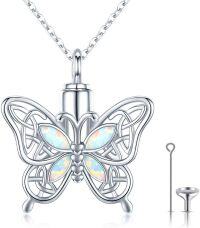 wholesale 925 Sterling Silver Opal Celtic Knot Butterfly Cremation Pendant Necklace with Funnel and Chain - Irish Memorial Keepsake Jewelry-A-Opal Necklace