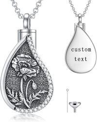 wholesale Sterling Silver Birth Flower Teardrop Urn Necklace for Ashes Memorial Jewelry-08-Poppy-08-Poppy-Custom