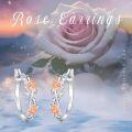 wholesale 925 Sterling Silver Pink Rose Floral Huggie Hoop Earrings for Women-0-5