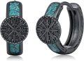 wholesale 925 Sterling Silver Blackened Hoop Earrings with Turquoise and Vegvisir Design-0-0