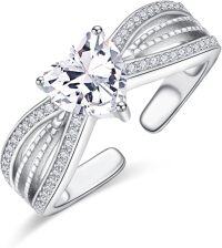 wholesale Sterling Silver CZ Heart Rings Adjustable Birthstone Jewelry Gift for Women Mom-April Birthstone