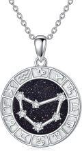 wholesale 925 Sterling Silver Round Zodiac Signs Constellation Pendant Necklaces with Cubic Zirconia Stones for Women and Girls (Aquarius)-0-0