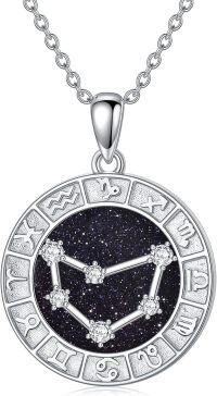 wholesale 925 Sterling Silver Round Zodiac Signs Constellation Pendant Necklaces with Cubic Zirconia Stones for Women and Girls (Aquarius)-Style12-(12.22-1.19)Capricorn
