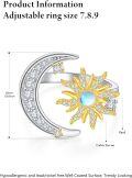 wholesale 925 Sterling Silver Moonstone Sun Moon Adjustable Ring for Women-0-2