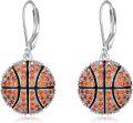 wholesale 925 Sterling Silver Basketball Dangle Earrings with Orange Crystal Accents for Sport Lovers Gift-0-0
