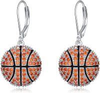 wholesale 925 Sterling Silver Basketball Dangle Earrings with Orange Crystal Accents for Sport Lovers Gift-orange basketball