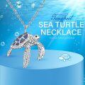 wholesale 925 Sterling Silver Opal Inlay Sea Turtle Pendant Necklace with Cubic Zirconia Accents and Extender Chain (14+3)-0-5