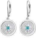 wholesale 925 Sterling Silver & Stone Compass Drop Earrings - Directional Symbol Jewelry for Women Men-0-0
