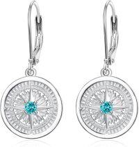 wholesale 925 Sterling Silver & Stone Compass Drop Earrings - Directional Symbol Jewelry for Women Men-12-December