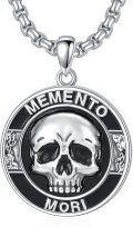 wholesale 925 Sterling Silver & Black Enamel Gothic Skull Memento Mori Pendant Necklace for Men/Women-0-0