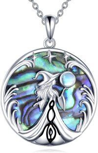 wholesale 925 Sterling Silver Abalone Shell Witch Moonstone Pendant Necklaces for Women Girls Magical Halloween Gift Ideas-Halloween Style-Witch Necklace