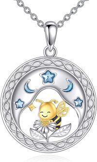wholesale 925 Sterling Silver Bee Moon Star Charm Pendant Necklace s for Women-bee necklace