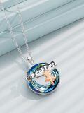 TOUPOP Sterling Silver Blue Crystal Cat Pendant Necklace-0-3