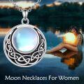 wholesale 925 Sterling Silver Celtic Knot Moonstone Round Pendant Necklace for Women Gifts-0-5