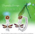 wholesale 925 Sterling Silver Sunflower & Dragonfly Huggie Hoop Earrings with Enamel Accents-0-5