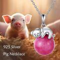 wholesale 925 Sterling Silver Pink Jade Pig Charm Necklace Animal s for Women-0-2