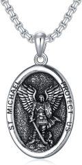 wholesale 925 Sterling Silver St Michael Angel Protect Us Oval Medal Necklace for Men & Women-0-0