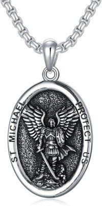 wholesale 925 Sterling Silver St Michael Angel Protect Us Oval Medal Necklace for Men & Women-A02-St Michael