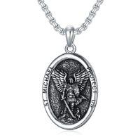 wholesale 925 Sterling Silver St Michael Angel Protect Us Oval Medal Necklace for Men & Women-A02-St Michael