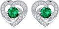 wholesale 925 Sterling Silver Birthstone Heart Stud Earrings Jewelry Gifts for Women-0-60