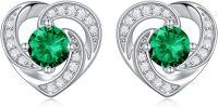 wholesale 925 Sterling Silver Birthstone Heart Stud Earrings Jewelry Gifts for Women-Silver-05-May-Zirconia