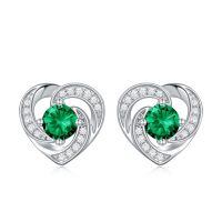 wholesale 925 Sterling Silver Birthstone Heart Stud Earrings Jewelry Gifts for Women-Silver-05-May-Zirconia