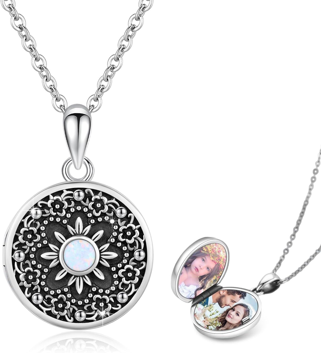 Sterling Silver Lotus Wolf Butterfly Flower Pendant Locket Necklace-0-1