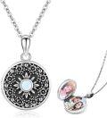 wholesale 925 Sterling Silver Round Photo Frame Lockets with Floral Pattern and Opal Stone for Women's  (Medium)-0-0
