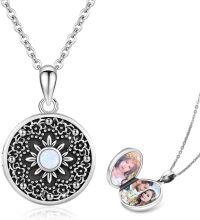 wholesale 925 Sterling Silver Round Photo Frame Lockets with Floral Pattern and Opal Stone for Women's  (Medium)-Flower