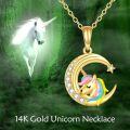 wholesale 14k Gold Unicorn Moon Necklace With Rainbow Mane And Lab Diamond Accents-0-4