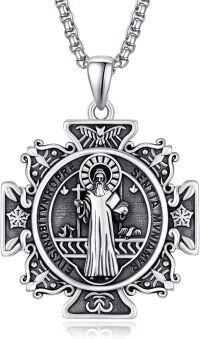 wholesale 925 Sterling Silver Jesus Christ INRI Cross Crucifix Pendant Necklace for Men & Women-F-Saint Benedict Medal