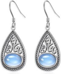 wholesale 925 Sterling Silver Teardrop Blue Moonstone Leverback Dangle Earrings for Women-Boho Moonstone Earrings-05