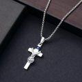wholesale 925 Sterling Silver Sports Ball Cross Necklace with Blue Crystal and I CAN DO ALL THINGS Pendant-0-3