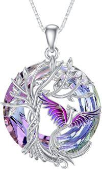 wholesale 925 Sterling Silver Phoenix Crystal Pendant Necklace Women -Purple Phoenix