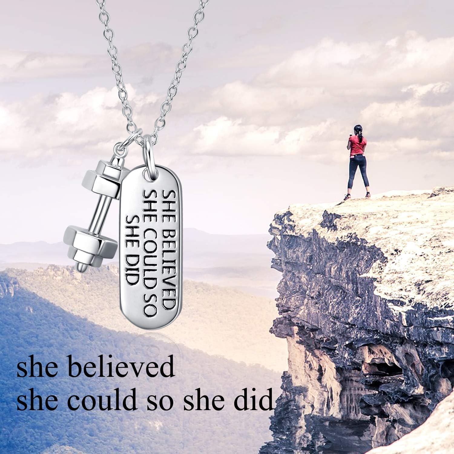 925 Sterling Silver She Believed Motivational Gym Jewelry - Inspirational Fitness Gift for Women-0-5