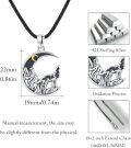 wholesale 925 Sterling Silver Moon and Wolf Pendant Necklace with Black Onyx for Women-0-4