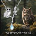 wholesale 925 Sterling Silver Owl Teardrop Pendant Necklace with Moonstone and Branch Charm-0-5