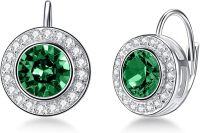 wholesale Sterling Silver Austria Crystal Halo Leverback Earrings Birthday Gifts for Women-Emerald Green