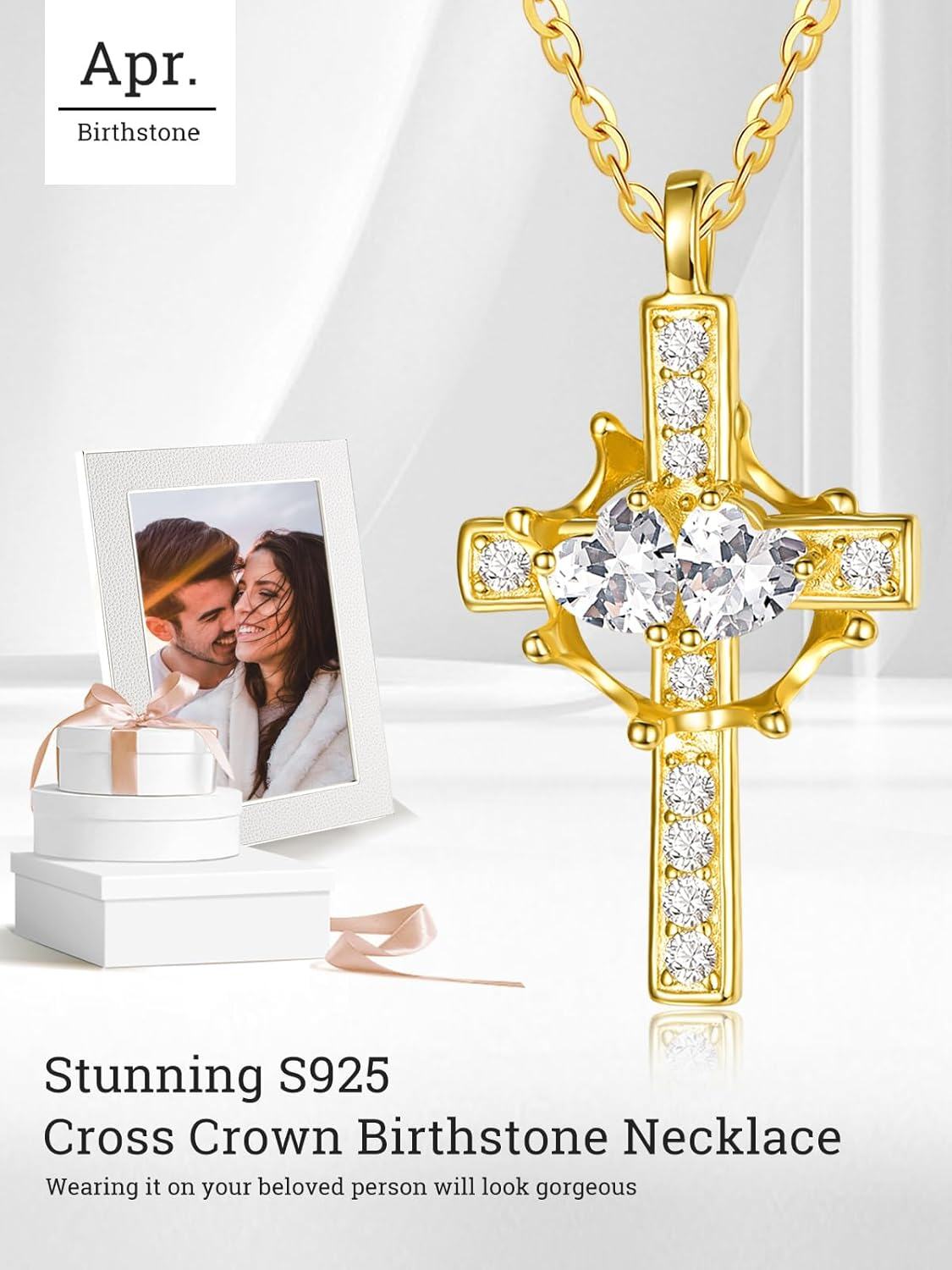  Sterling Silver Birthstones Gold Cross Necklace for Women -0-4