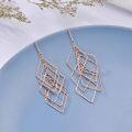 wholesale 925 Sterling Silver Rhombus Tassel Threader Earrings Geometric Shiny Dangle Drop Jewelry Gift for Women-0-1