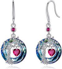 wholesale Sterling Silver Gemstone Tree of Life Dangle Earrings Birthstone Gift for Her-07-Jul-Ruby