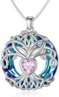 wholesale TOUPOP Gifts For Women 925 Sterling Silver Tree Of Life Birthstone Necklace With Crystal Birthday Jewelry Gifts For Women, Sterling Silver, No Gemstone -0-0