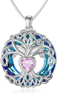 wholesale TOUPOP Gifts For Women 925 Sterling Silver Tree Of Life Birthstone Necklace With Crystal Birthday Jewelry Gifts For Women, Sterling Silver, No Gemstone -undefined