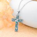 wholesale  Sterling Silver Turquoise Cross Necklace with Birth Flower Pendant -0-13