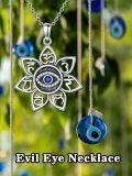 wholesale 925 Sterling Silver Evil Eye Lotus Chakra Pendant Necklace with Sapphire and CZ Stones-0-2