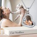 wholesale 925 Sterling Silver Heart-Shaped CZ Cat Pendant Necklace-0-2