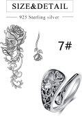 wholesale 925 Sterling Silver Rose & Skull Adjustable Ring - Gothic Themed Vintage Style Statement Finger s for Her-0-3