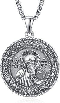 wholesale 925 Sterling Silver Saint Benedict Medal Pendant Necklace with Chain for Men and Women-F-Round Saint Benedict Medal