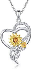 wholesale 925 Sterling Silver Yellow Gold Plated Daisy & Sunflower in Heart Shape Pendant Necklace for Women Girls  43cm Chain Length-0-0