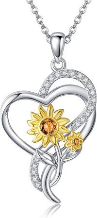 wholesale 925 Sterling Silver Yellow Gold Plated Daisy & Sunflower in Heart Shape Pendant Necklace for Women Girls  43cm Chain Length-Sunflower